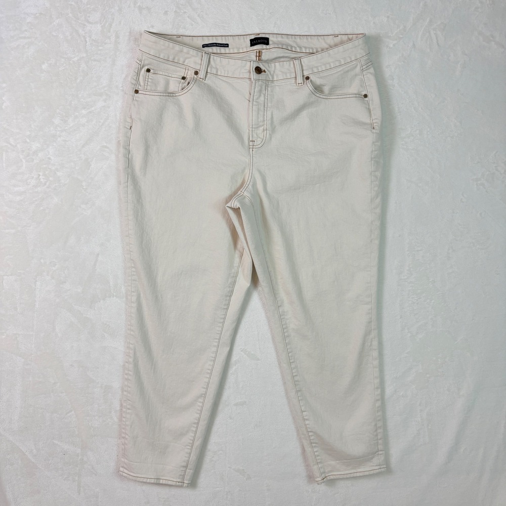 Talbots Everyday Relaxed Jean Womens 18W Cream Stretch Denim Pants Good